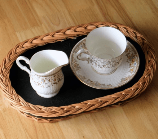 Wicker & Wood Serving Tray | Handcrafted in Kashmir - Image 3